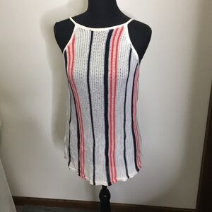 Maurice brand women’s netted white, orange&blue stripped tie back tank top​